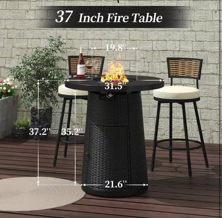 Propane Fire Pit Table 37" Outdoor High Fire Table with Wind Guard 1