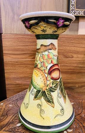 Italian Majolica Glazed Porcelain Candle Holder. 1