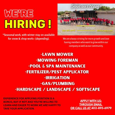 POSTIONS OPEN *mower, fert/pest, pool/spa, irrigation+* 1