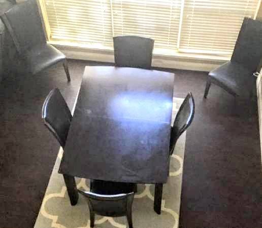 🌸MODERN DINING TABLE PLUS LEAF BLACK WOOD SEATS 6-8 🌸 NEED GONE ASAP 1