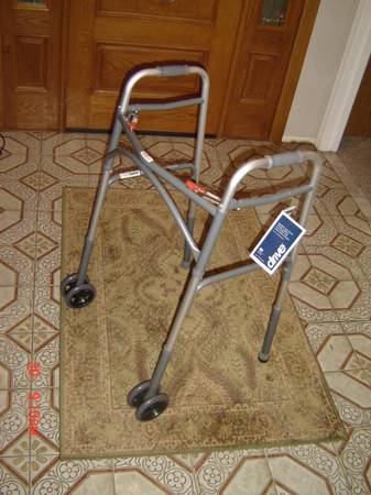 Bariatric Alum. Folding Walker Two Button With Heavy Duty Wheels 300# 1