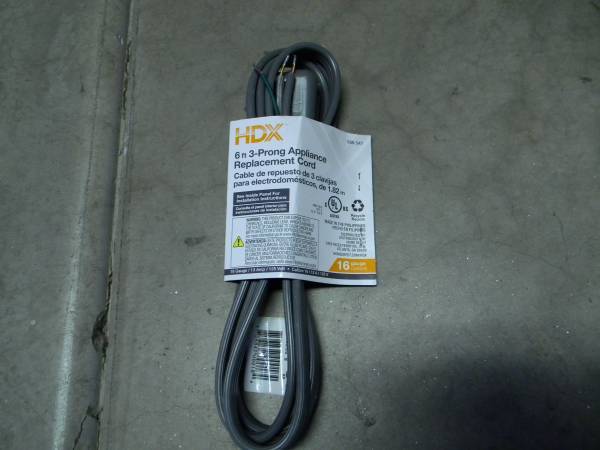 HDX 6 ft. 16/3 SPT-3 Appliance Replacement Cord, 1