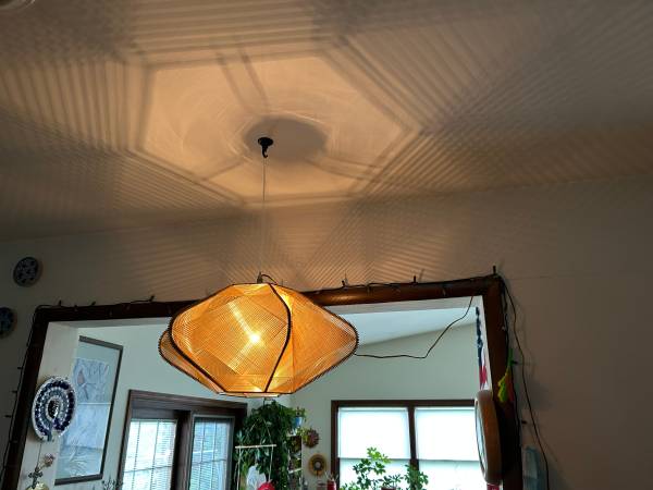 Mid-Century Modern lucite string hanging lamp. One owner. Works. 1