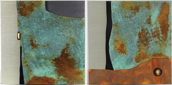 Pascal Pierme "Bloc 277" Diptych Abstract Wall Sculpture Paintings 1