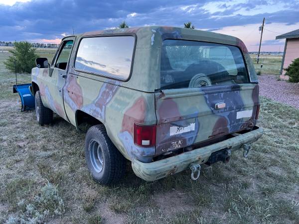 1986 Chevy K5 Blazer CUCV turbo diesel snow plow Military 2 owner - $7,500 (Denver)63619639638785122