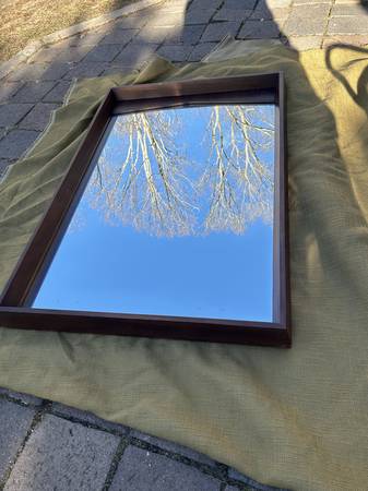 Substantial Walnut mid century hanging wall mirror A283 1