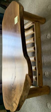 Rustic Walnut Coffee Table - 2" walnut slab top, white cedar log legs 1