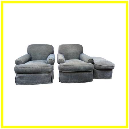 Custom Design Roll Arm Chairs + Ottoman, Set Of Three 1