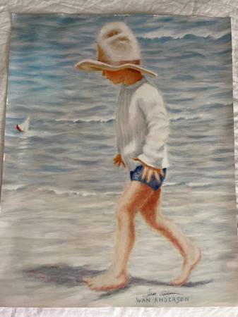 22”x 28” Ivan Anderson signed Coastal print boy ocean beach waves 1