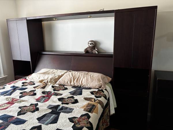 Queen storage bed with side cabinets 1