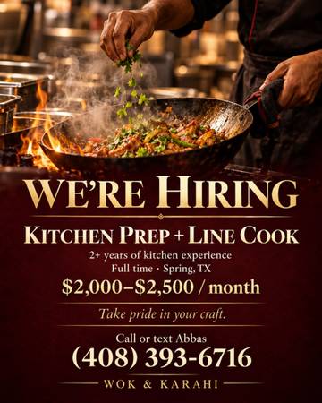 Experienced Kitchen Prep & Line Cook Wanted | Spring, TX 1