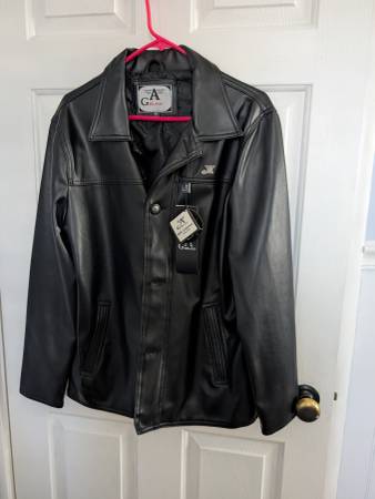 Men's Black Faux Leather Jacket,Medium 1