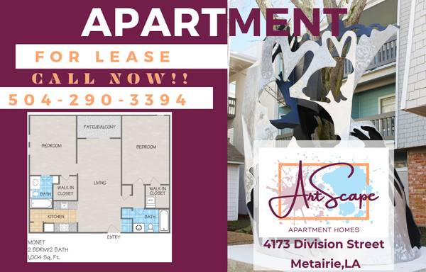 $1,335 / 2br - 989ft2 - Art Scape - Fall Move In Specials on all 1 & 2 Bedroom Vacant Apts. (Metairie Lakeside Mall)63903653432579120