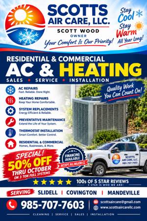 Ac/heating sales service, installation.5star rated. 18 years.Fully LIC and insur 1