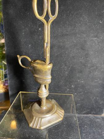 Vintage Standing Solid Brass Candle Snuffer and Stand With Handle 1