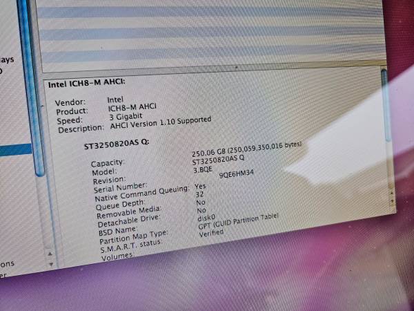 APPLE iMac A1224 20" ordenador de escritorio Intel 2 GHz 4 GB de RAM 250 GB de disco duro - $80 (Tyngsborough)63470443058435124