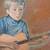FINE VINTAGE MODERNIST OIL PAINTING CHILD GUITARIST SIGNED FRAMED 4 thumbnail