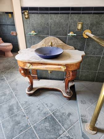 Bathroom Vessel Sink with Faucet and Cabinet from Antique Table 1