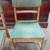 PAIR VINTAGE KITCHEN CHAIRS w/ ORIGINAL GREEN TEXTURED UPHOLSTERY 3 thumbnail
