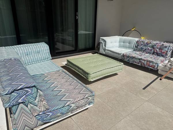 Roche Bobois outdoor mahjong chairs with Missoni fabric 1
