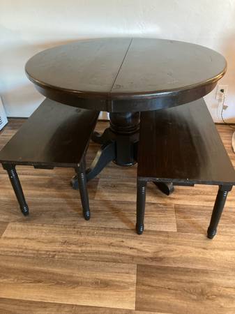 Solid wood table and Two bench seats 1