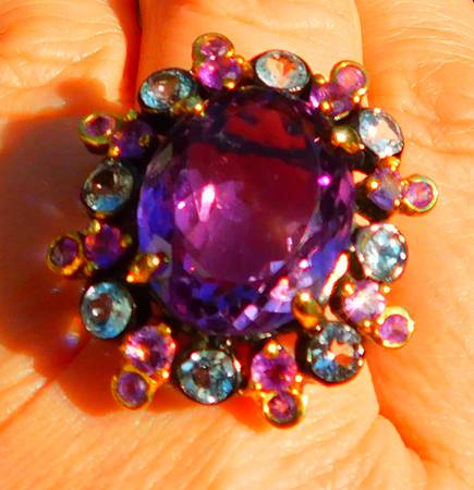 12K Natural Amethyst; 8 Aquamarine Ring, Size 8.25, one of a kind 1