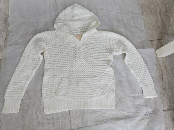Old Navy White Cable Knit Hooded Sweater girl lady Size XL/TG 1