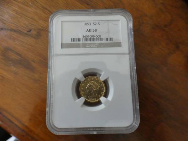 1853 $2.50 Gold Quarter Liberty Eagle NGC AU50 1
