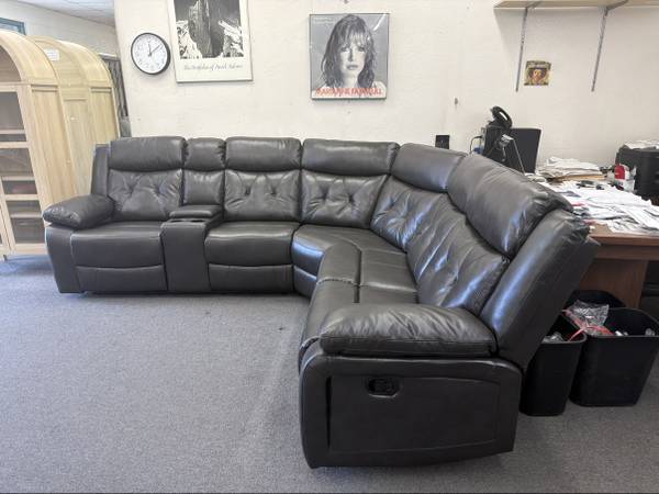 New dark gray leather recliner sectional couch - $1250 (Escondido) 1