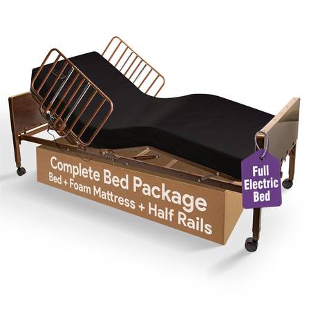 Electric Hospital Bed for Home Use - Includes Foam Mattress, Half Rail 1