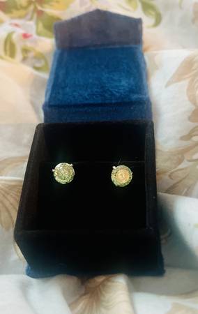 Green/Blue Diamond Mojssanite sparkly 6 ct stud earrings (3ct each) - - $582 (san bruno)63471231030531120
