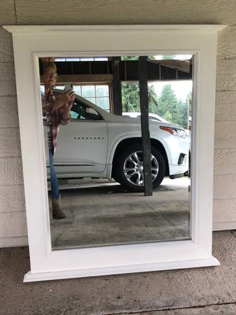 LARGE White Trimmed Mirror, 39” x 46” tall 1