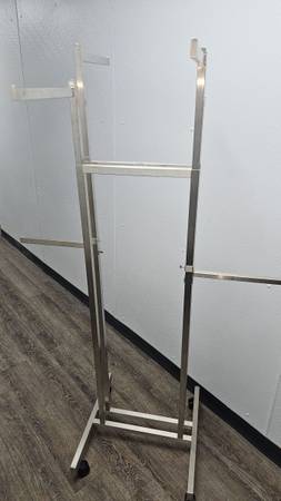 Brushed Metal Wheeled Clothing or Gear Rack 1