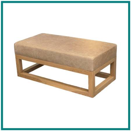 Custom Leather + Wood Custom Ottoman 1