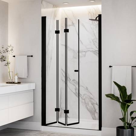 40-1/4''-42'' W x 72" H Tri-Fold Shower Glass Door, Matte Black #5271 1