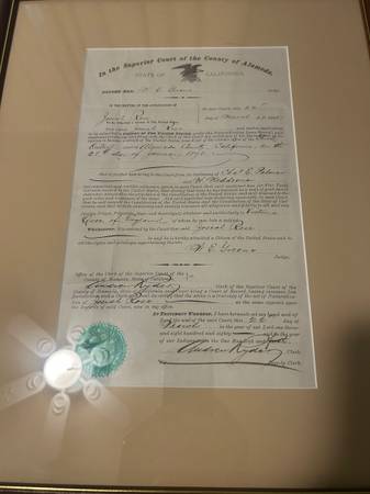 1878 Naturalization Certificate 1