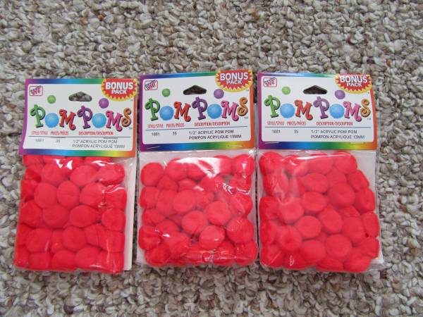 Three Packs of Westrim Crafts 1/2 inch Acrylic Pom Poms: Red 1