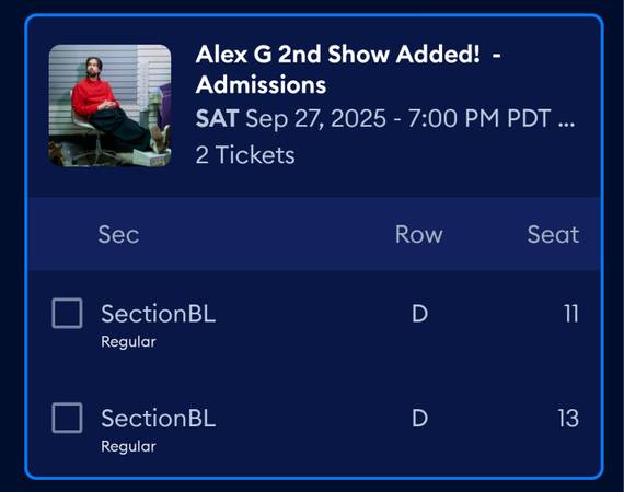 Alex G at The Greek - 2 tickets 1
