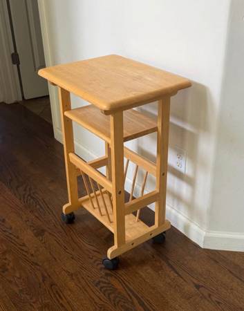 Solid Wood Rolling Storage Cart with Shelves 1