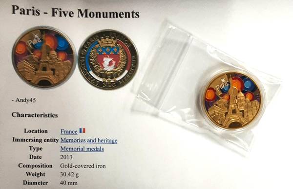 MEMORIAL MEDAL - Eiffel Tower - aerial view 1