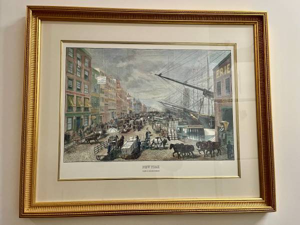 “New York. View In South Street.” Colored Print. Matted and framed. 1