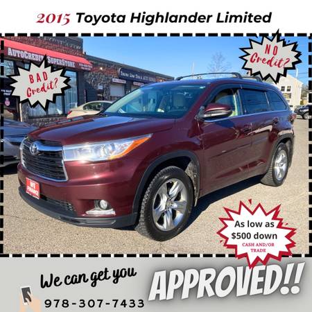 2015 Toyota Highlander Limited AWD – ROJO – ¡Financiamiento Fácil! - $500 (Lowell, Ma (Pago Inicial))63615830072067120