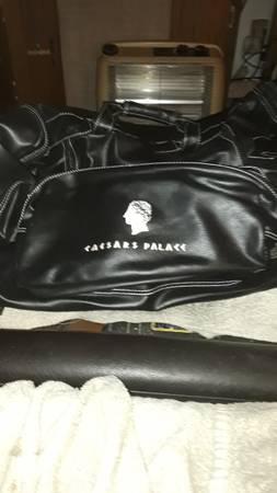 CAESARS PALACE BLACK LEATHER DUFFEL BAG 1