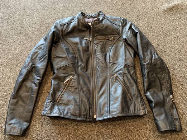 Women's Harley Davidson Black Leather Motorcycle Jacket Size XS 1