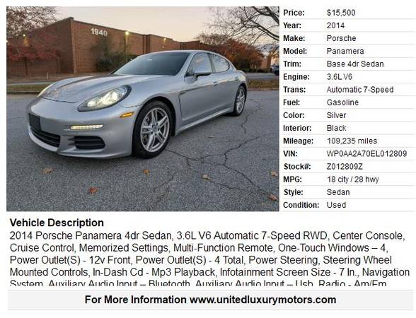 2014 Porsche Panamera Sedán de 4 puertas - $15,500 (Stone Mountain)63502047088259121