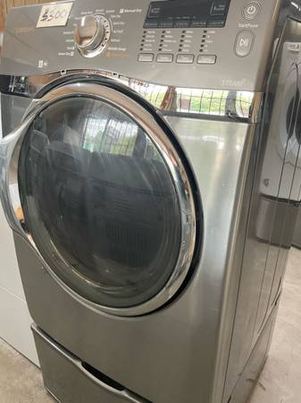 Stainless Samsung Dryer (only) w/storage pedestal 1