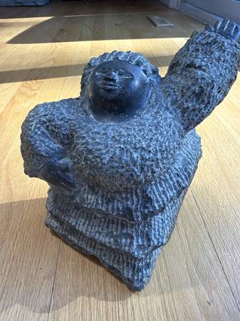 Hand-Carved Solid Stone Sculpture - African Woman, Arm Raised (Heavy) 1