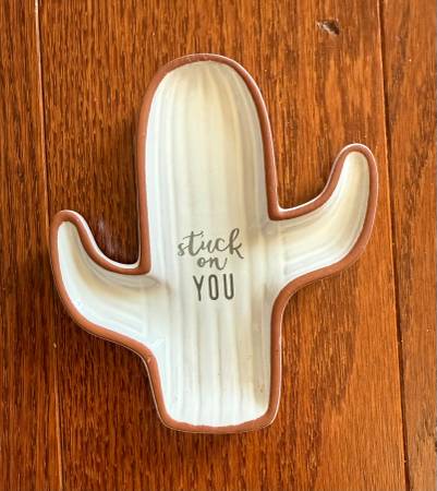 Mud Pie White Glazed Terracotta Cactus Trinket Dish Jewelry Tray 1