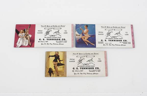 G.E Tennison Group of 3 Pin-up Advertising Drink Coasters 1950's 9" L 1