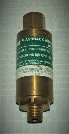 Flashback Arrestor & Check Valve 150 PSI Oxygen Concoa # 801 8506 New 1
